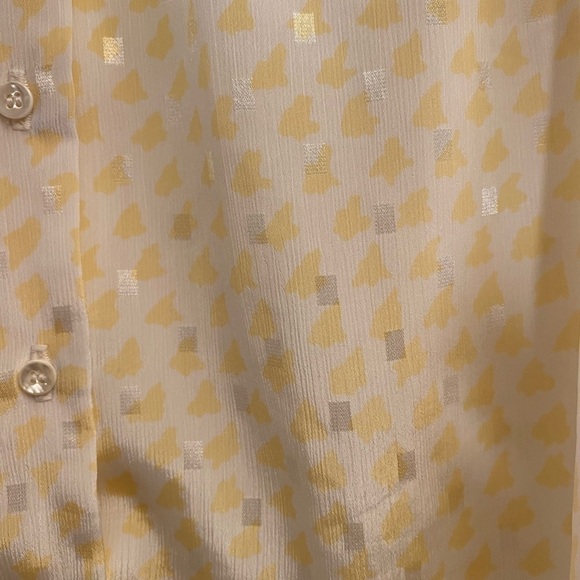 VINTAGE 1970’s RUSS PETITES PATTERNED REFLECTIVE BLOUSE WITH NECK TIE - Picture 6 of 9